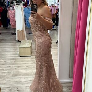 Off shoulder Ladivine embellished lace up evening gown